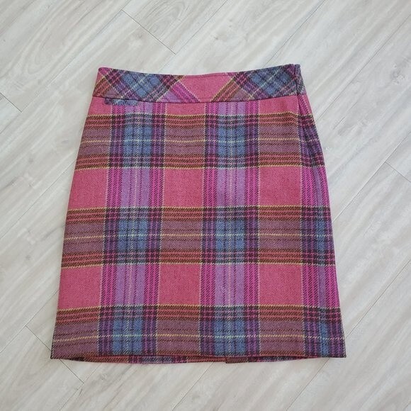 L.L. Bean Pink Plaid Wool Pencil Skirt - Picture 5 of 10